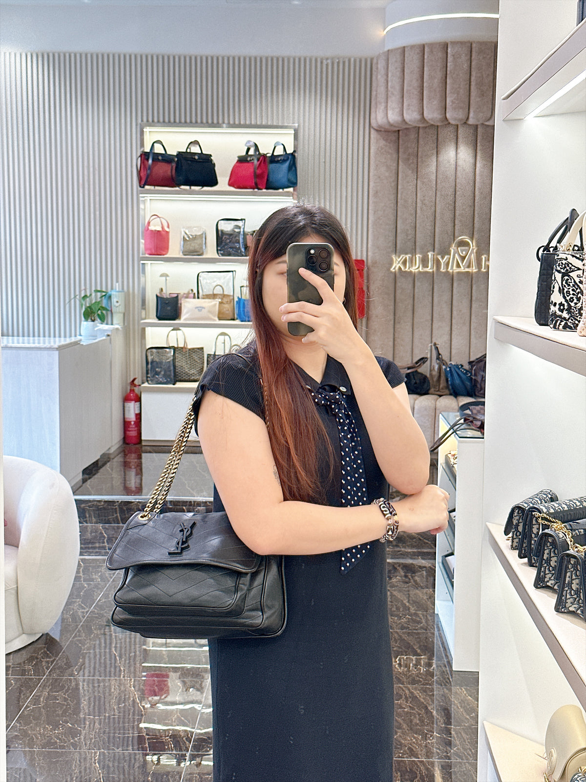 YSL Niki Medium in Black Lambskin