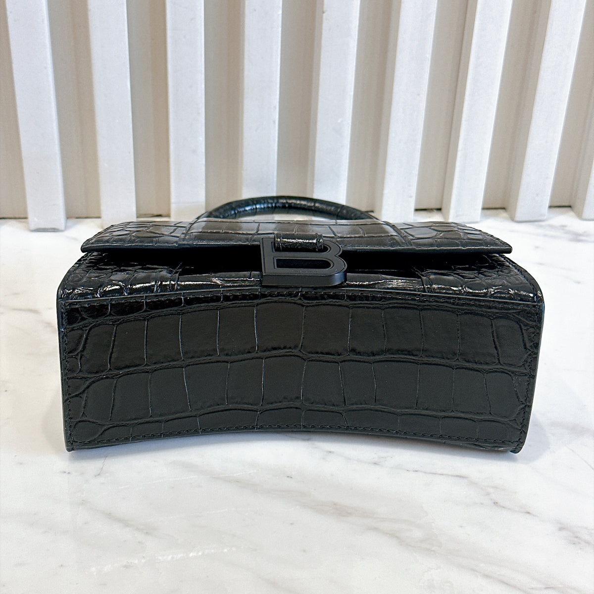 Balenciaga Hourglass XS in Black Crocodile Embossed