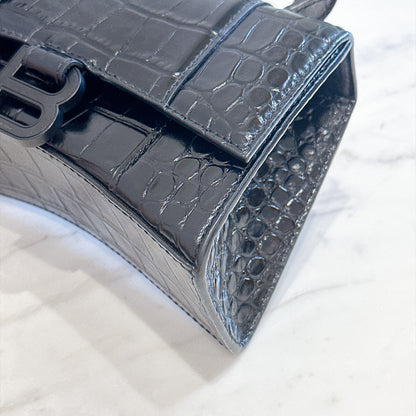 Balenciaga Hourglass XS in Black Crocodile Embossed