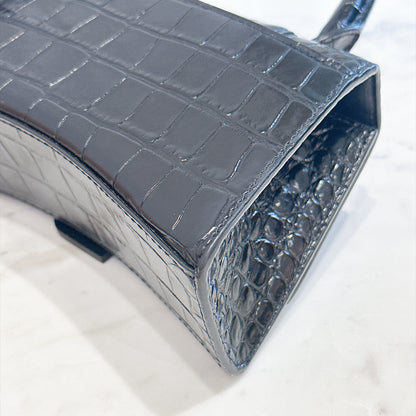 Balenciaga Hourglass XS in Black Crocodile Embossed