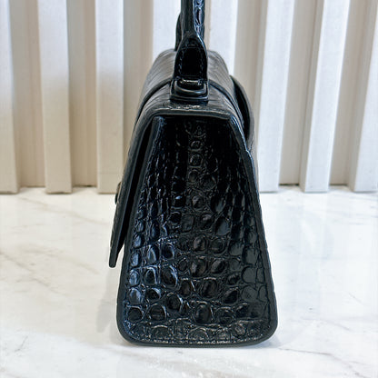 Balenciaga Hourglass XS in Black Crocodile Embossed