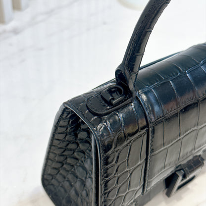 Balenciaga Hourglass XS in Black Crocodile Embossed