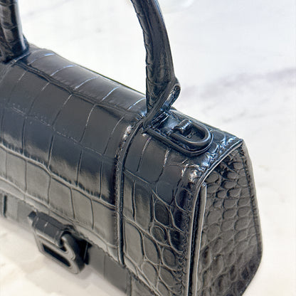 Balenciaga Hourglass XS in Black Crocodile Embossed