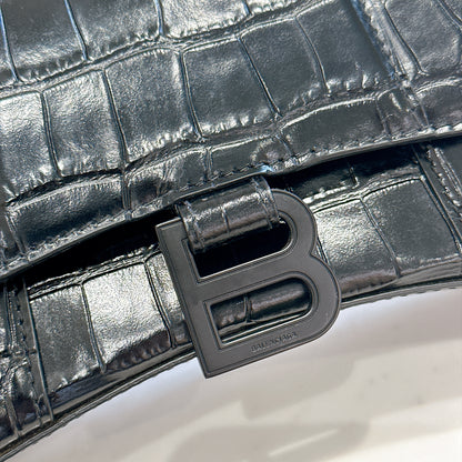 Balenciaga Hourglass XS in Black Crocodile Embossed