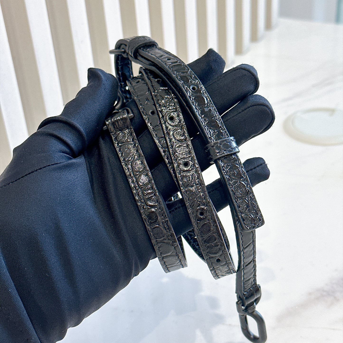 Balenciaga Hourglass XS in Black Crocodile Embossed
