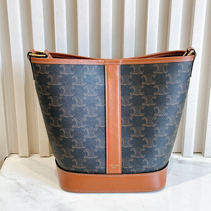 Celine Small Bucket In Triomphe Canvas And Calfskin
