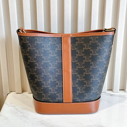 Celine Small Bucket In Triomphe Canvas And Calfskin