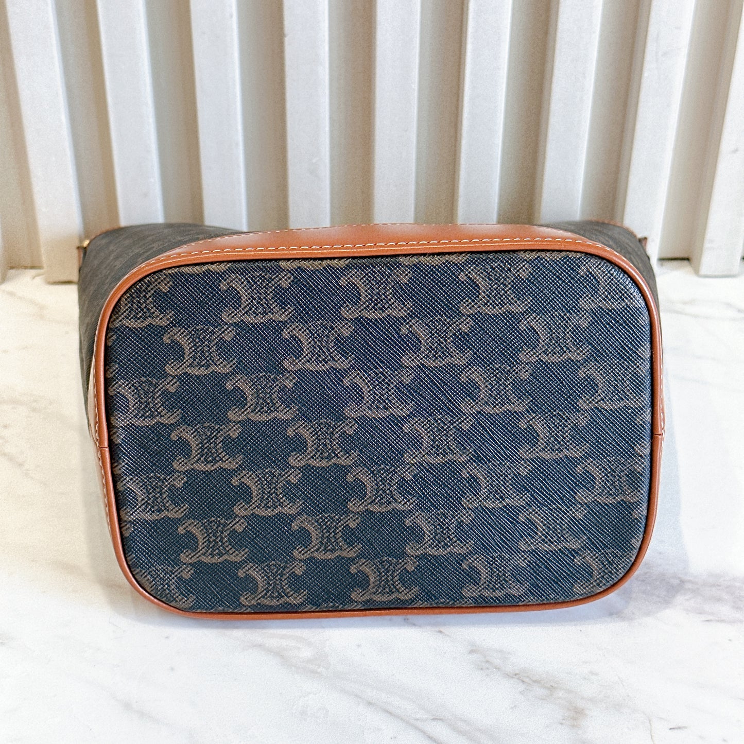 Celine Small Bucket In Triomphe Canvas And Calfskin