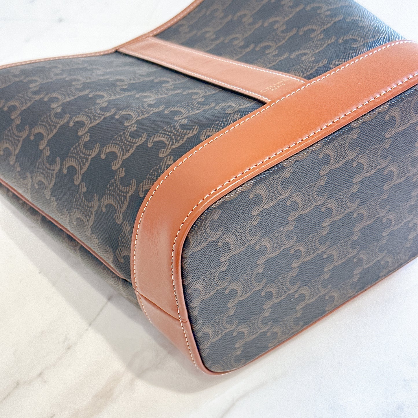 Celine Small Bucket In Triomphe Canvas And Calfskin