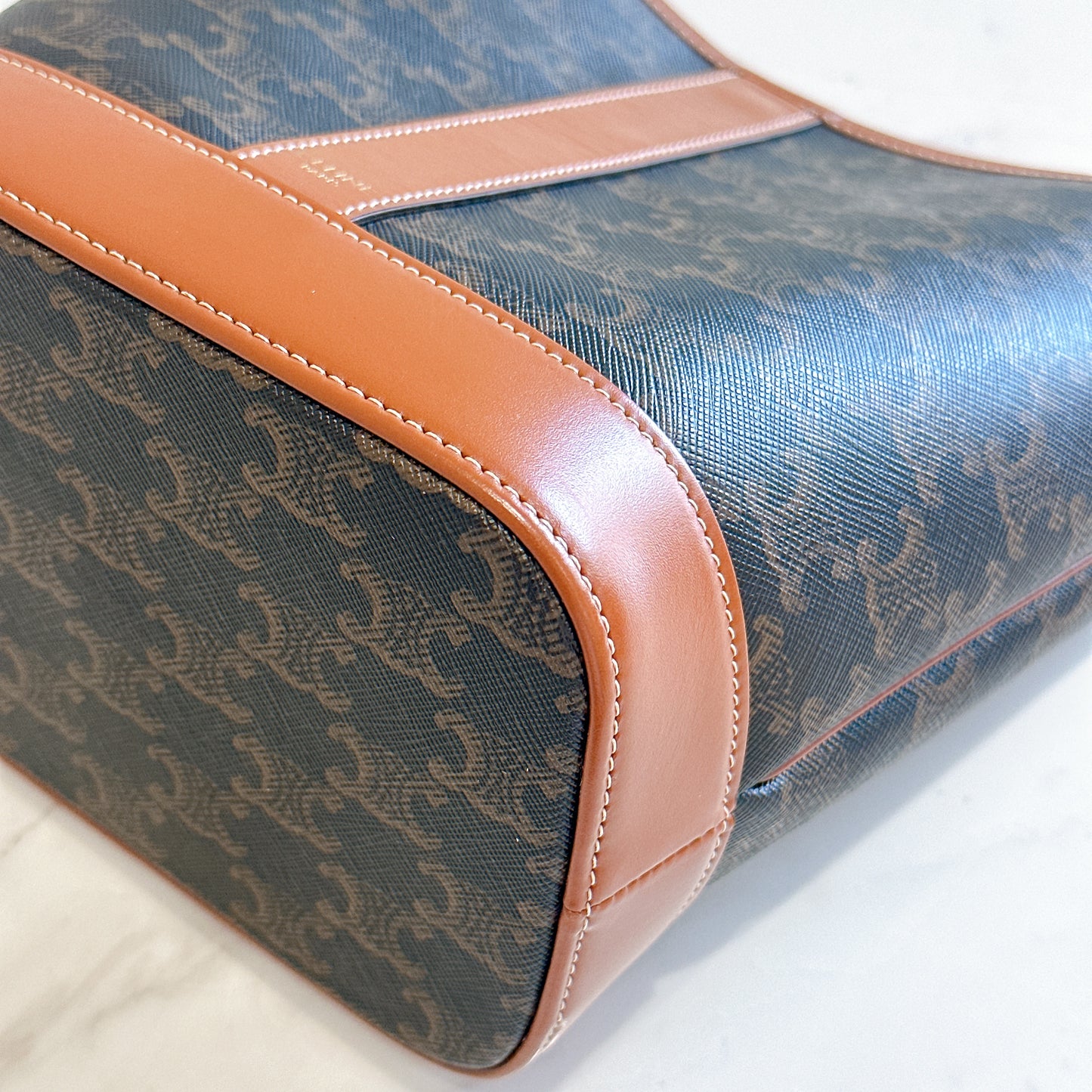 Celine Small Bucket In Triomphe Canvas And Calfskin