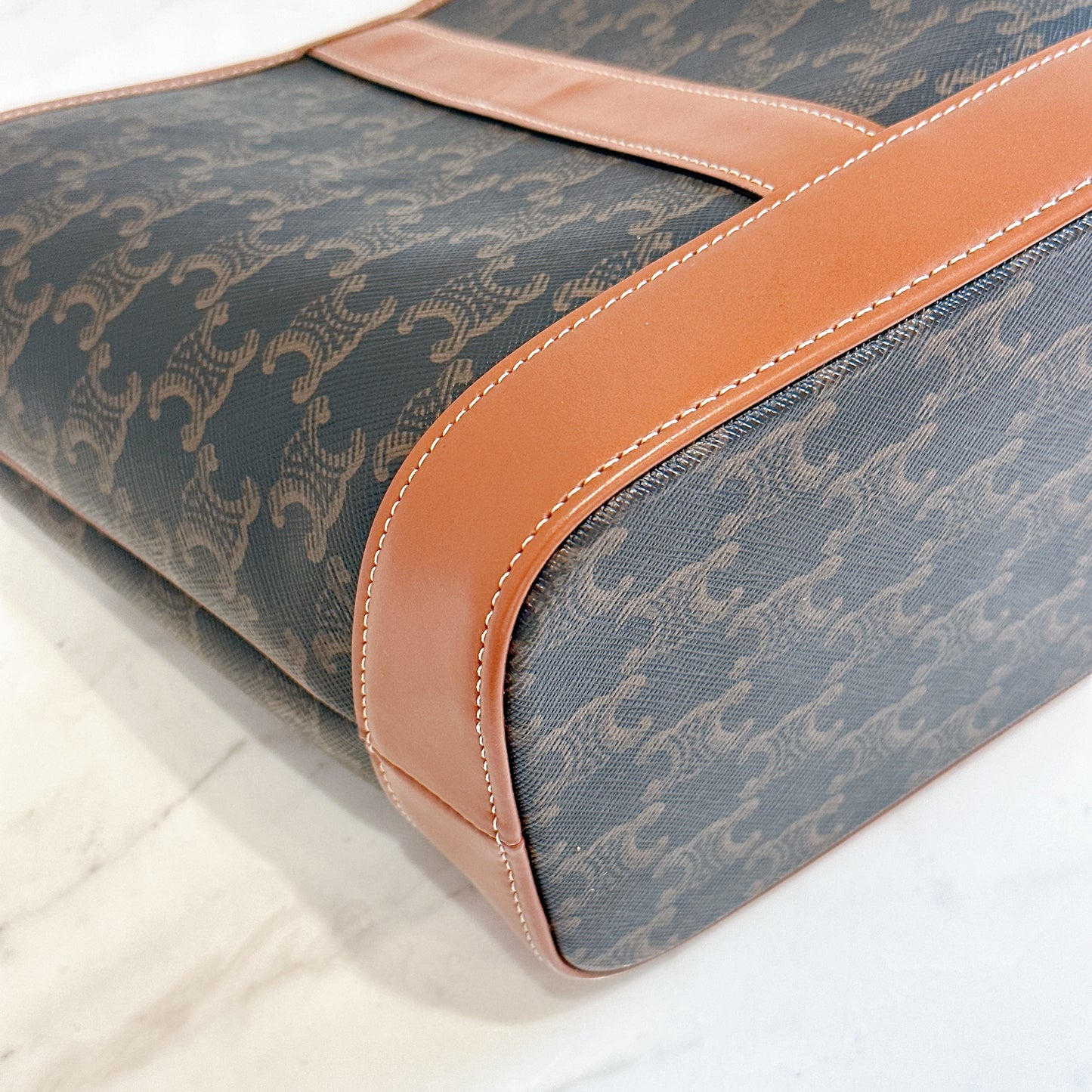 Celine Small Bucket In Triomphe Canvas And Calfskin