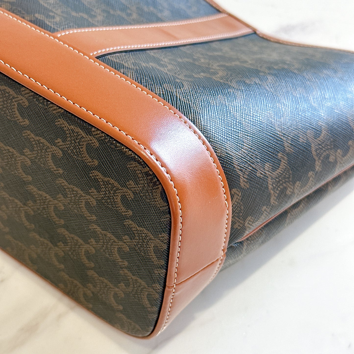 Celine Small Bucket In Triomphe Canvas And Calfskin