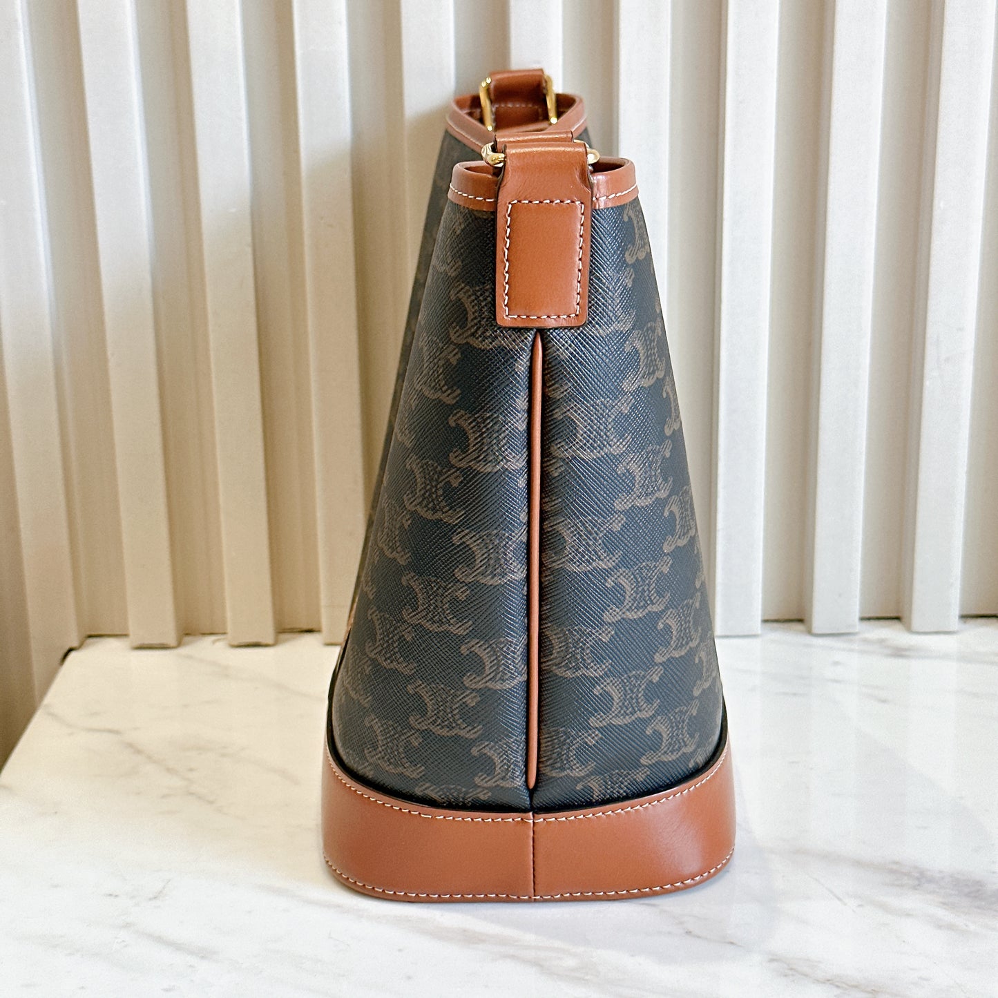Celine Small Bucket In Triomphe Canvas And Calfskin