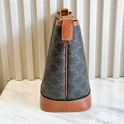 Celine Small Bucket In Triomphe Canvas And Calfskin