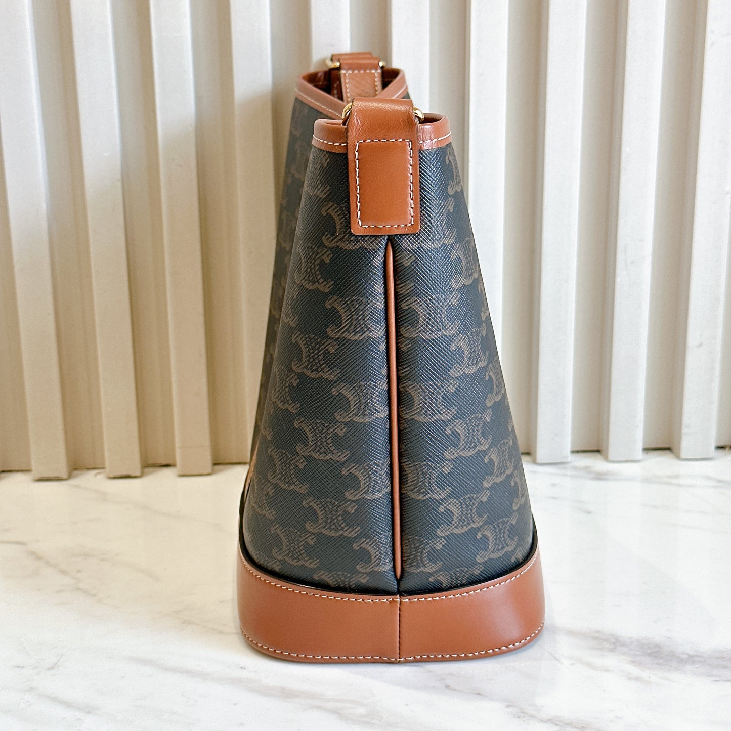 Celine Small Bucket In Triomphe Canvas And Calfskin