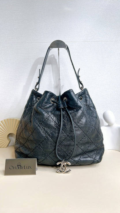 Chanel Glazed Calfskin On The Road Drawstring Bucket Bag