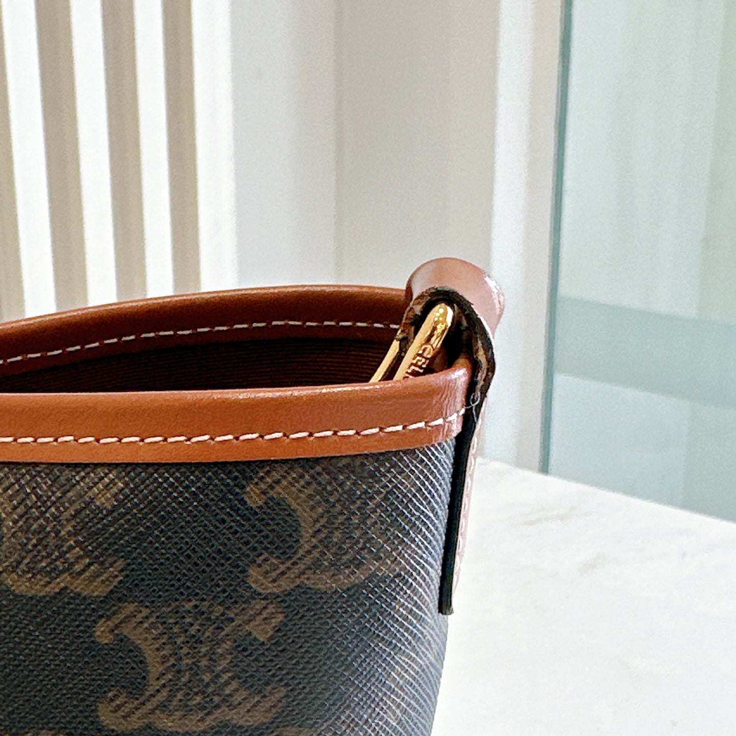Celine Small Bucket In Triomphe Canvas And Calfskin