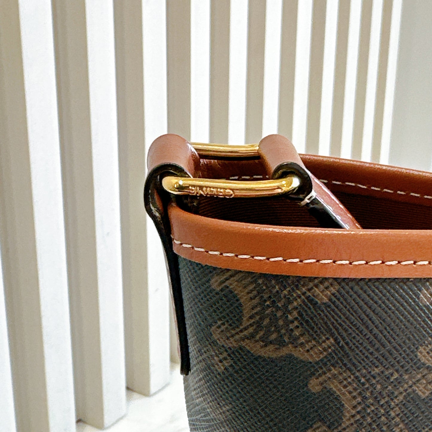 Celine Small Bucket In Triomphe Canvas And Calfskin