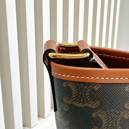 Celine Small Bucket In Triomphe Canvas And Calfskin