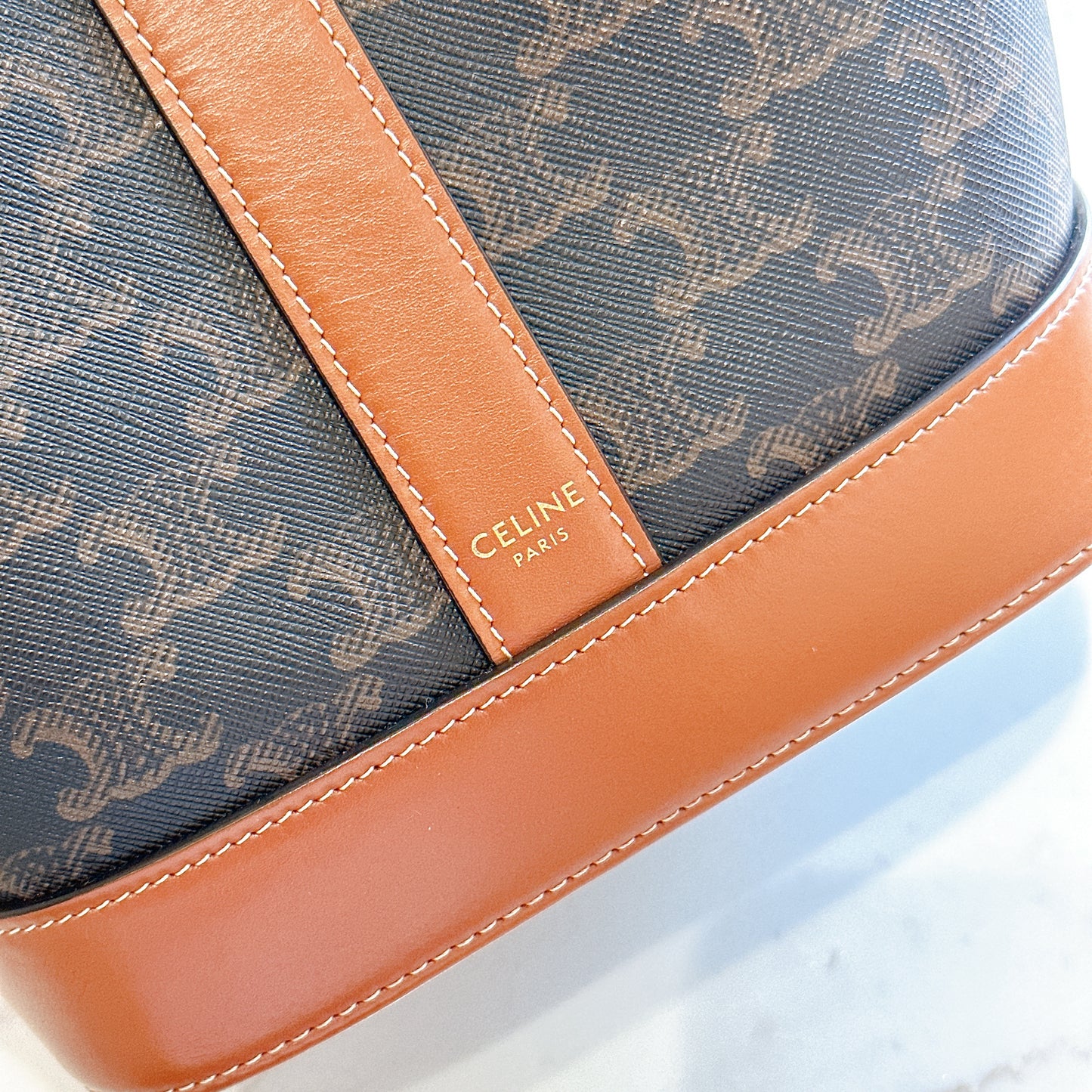 Celine Small Bucket In Triomphe Canvas And Calfskin