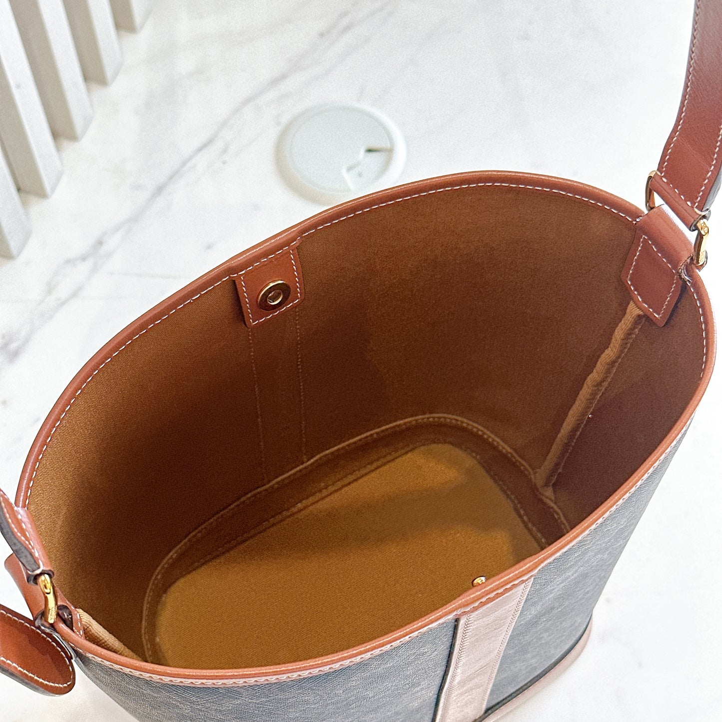 Celine Small Bucket In Triomphe Canvas And Calfskin