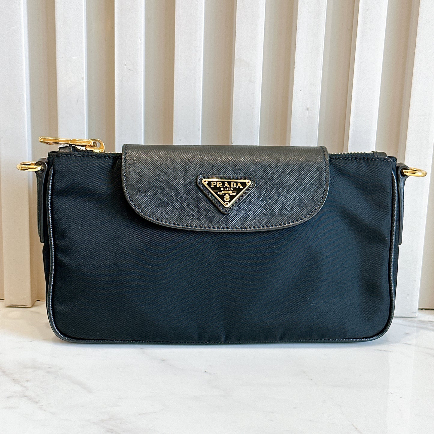 Prada Black Tessuto Nylon and Saffiano Sling Bag