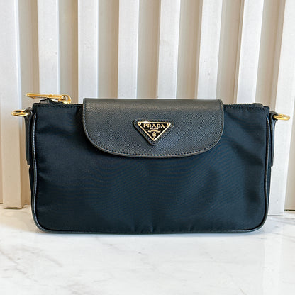 Prada Black Tessuto Nylon and Saffiano Sling Bag