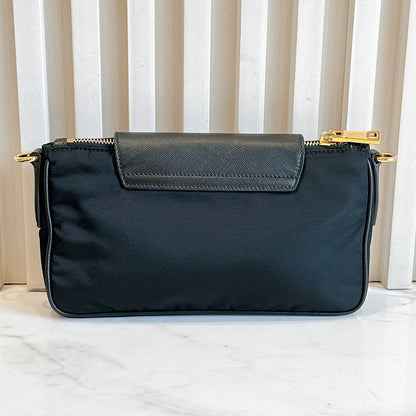 Prada Black Tessuto Nylon and Saffiano Sling Bag