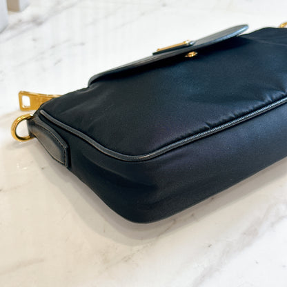 Prada Black Tessuto Nylon and Saffiano Sling Bag