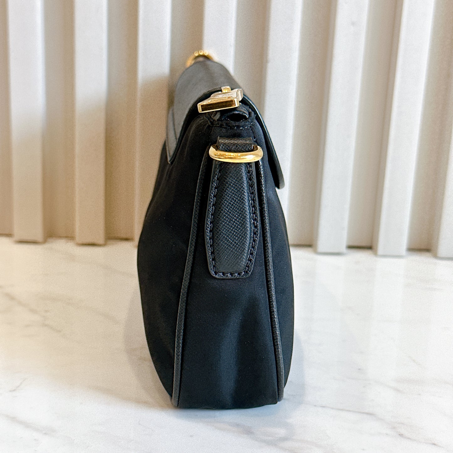 Prada Black Tessuto Nylon and Saffiano Sling Bag