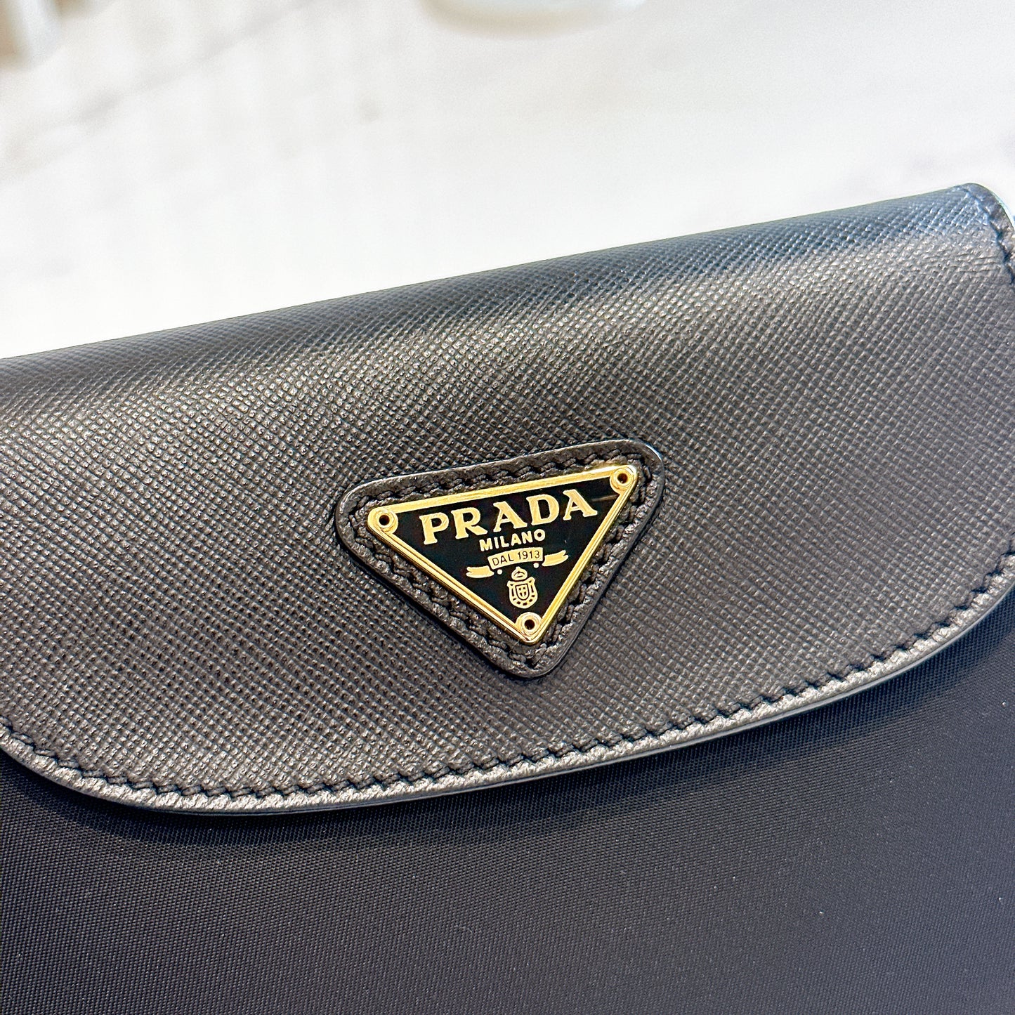 Prada Black Tessuto Nylon and Saffiano Sling Bag