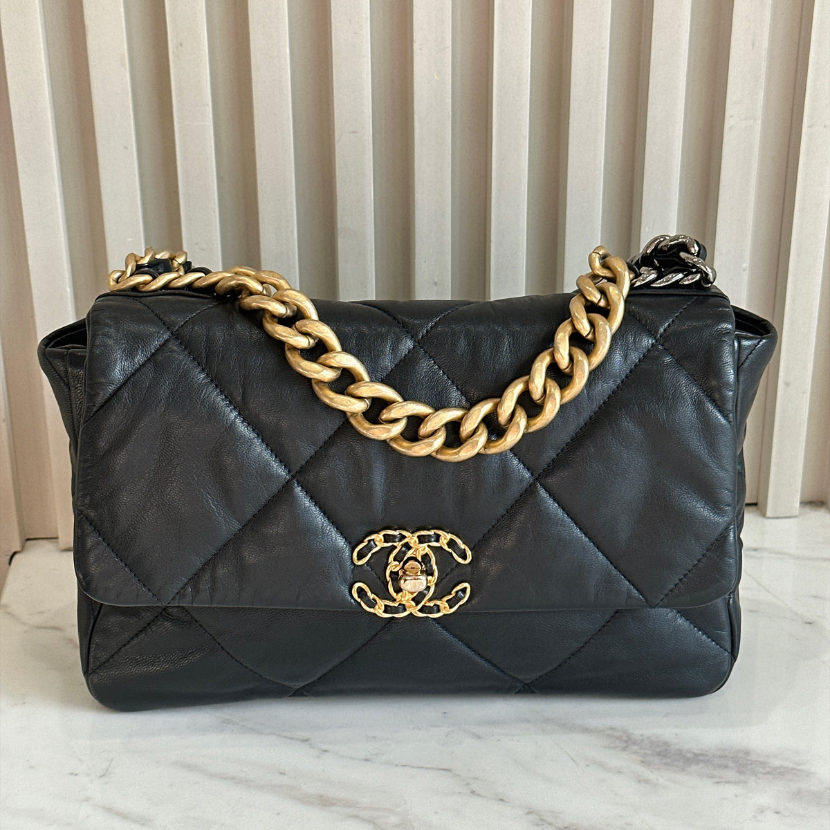 Chanel 19 Medium in Black Goatskin