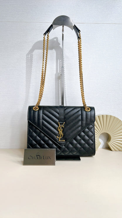 YSL Envelope Medium In Black GHW