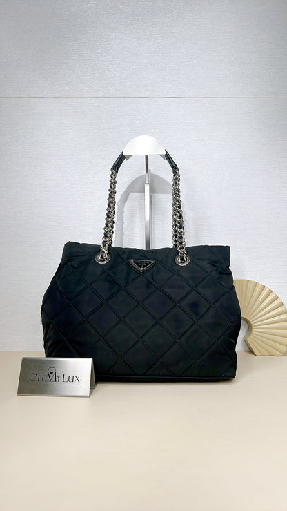 Prada Quilted Tessuto Nylon Chain Shoulder Tote
