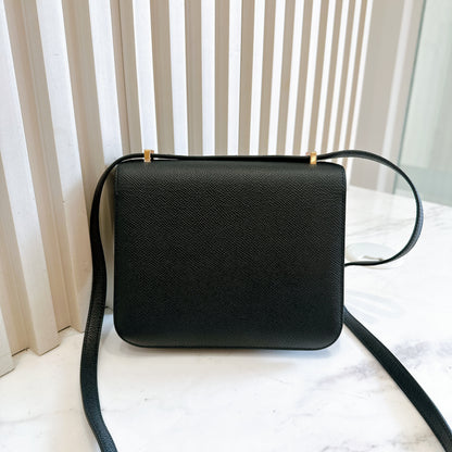 Hermes Constance 18 Epsom in Noir GHW