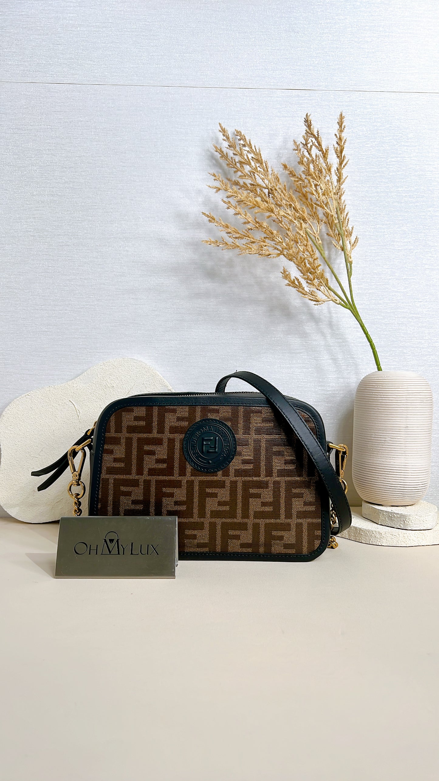 Fendi Tobacco Glazed Canvas FF 1974 Camera Bag