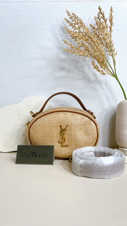 YSL Raffia Round Camera Bag