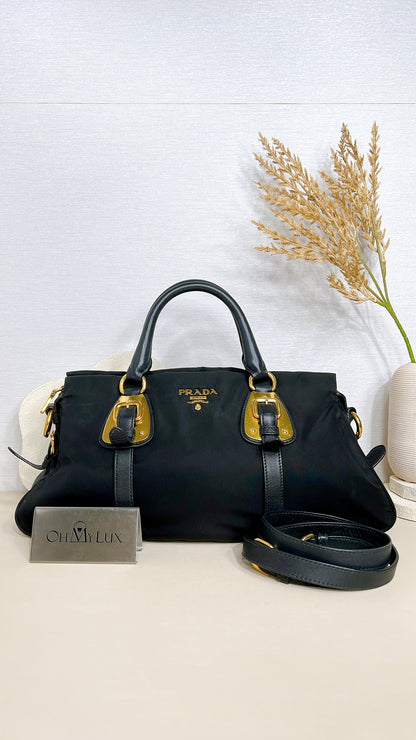 Prada Tessuto Nylon and Soft Calfskin Leather 2 Way Satchel Bag