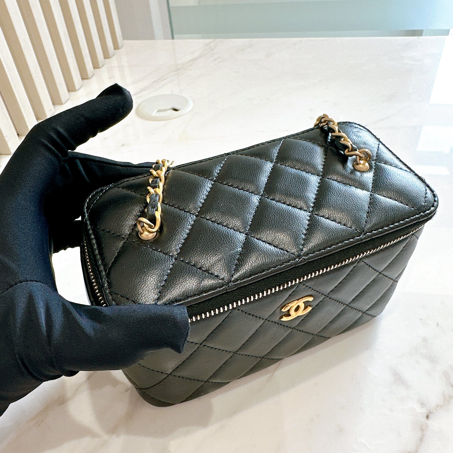 Chanel Vanity Case Black With Pearl Crush