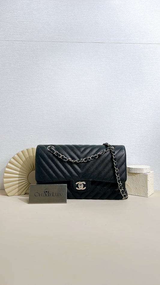 Chanel Classic Flap Medium in Black Chevron Caviar Leather