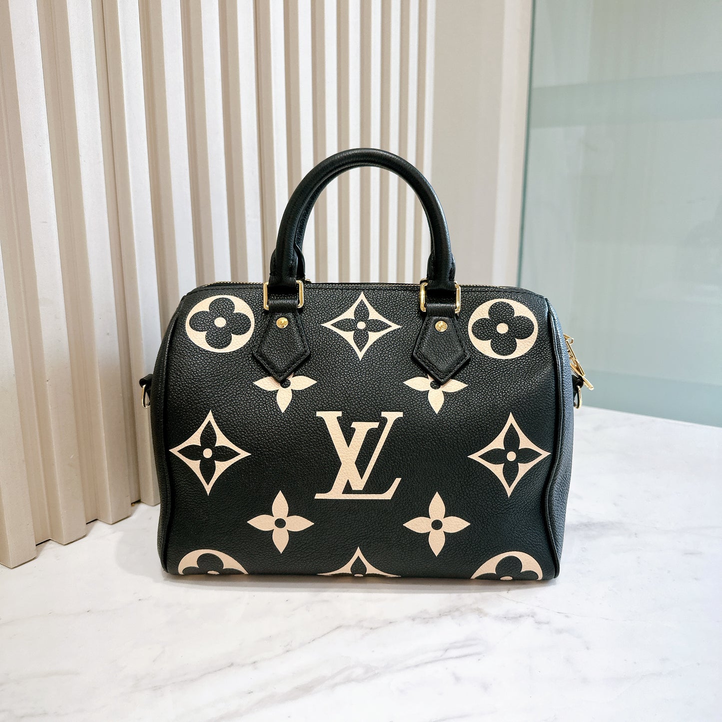 LV Speedy Bandouliere 25 Empreinte Black and Beige