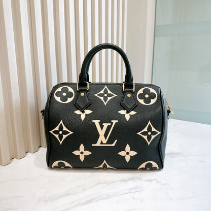 LV Speedy Bandouliere 25 Empreinte Black and Beige