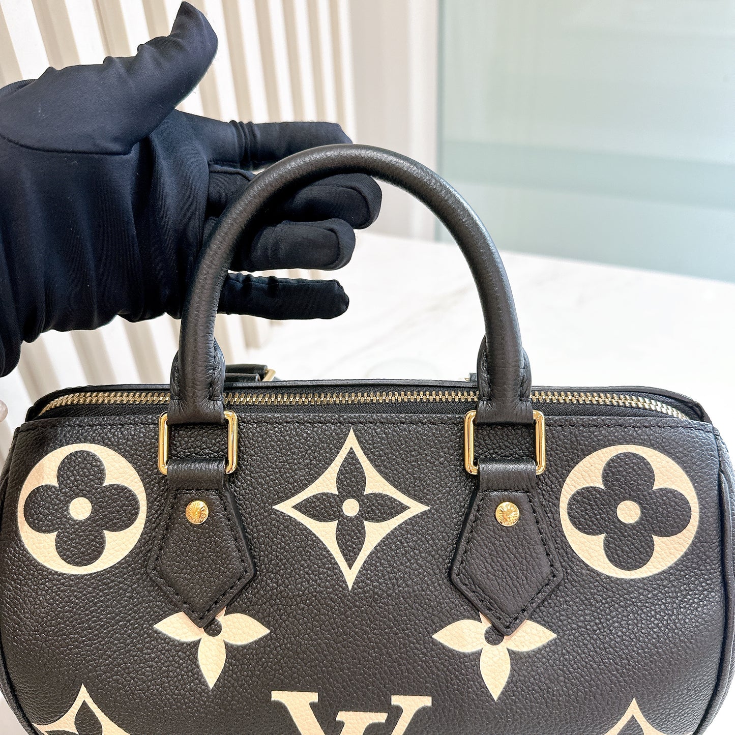 LV Speedy Bandouliere 25 Empreinte Black and Beige