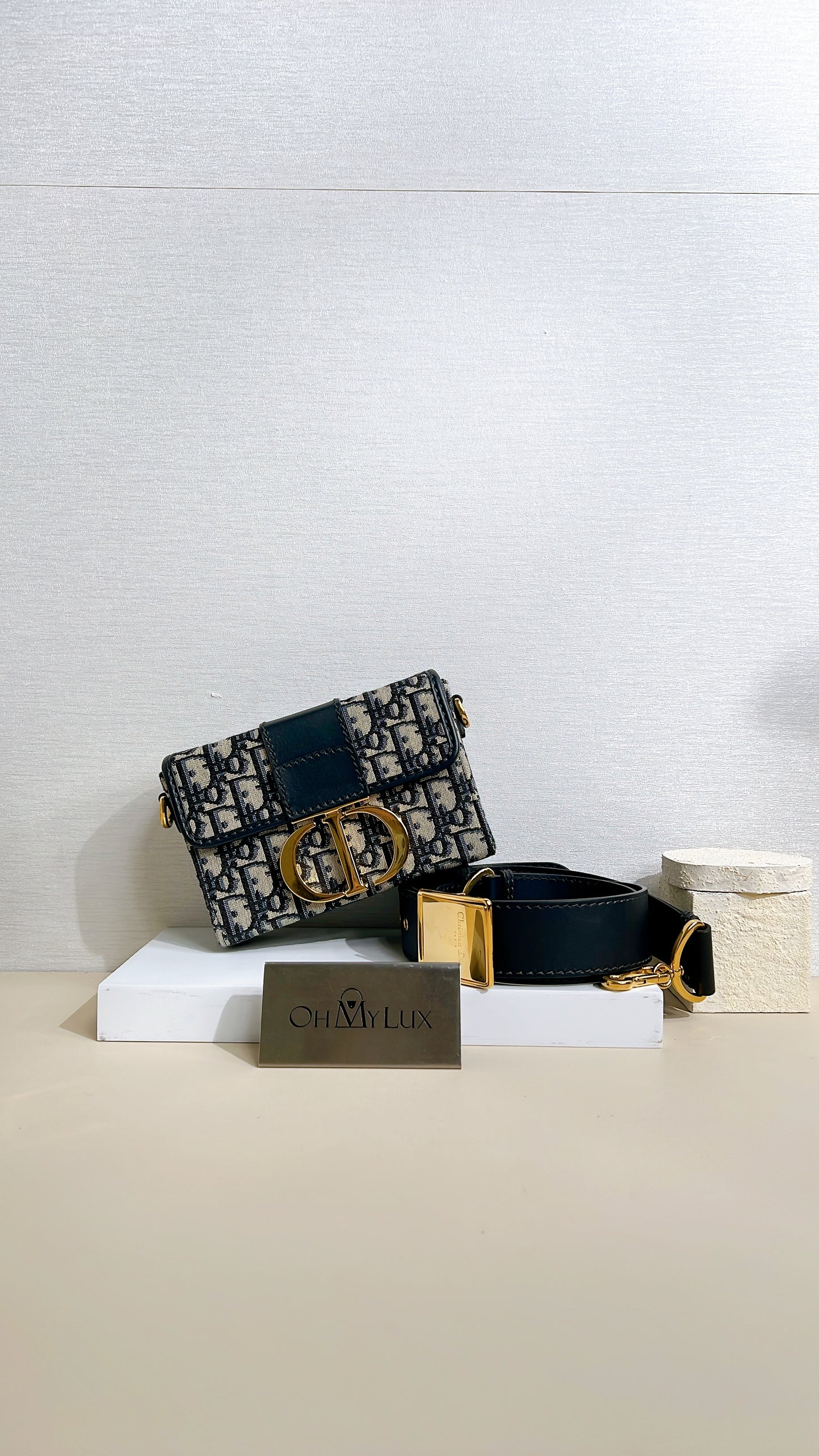Dior Montaigne 30 Box in Blue Dior Oblique