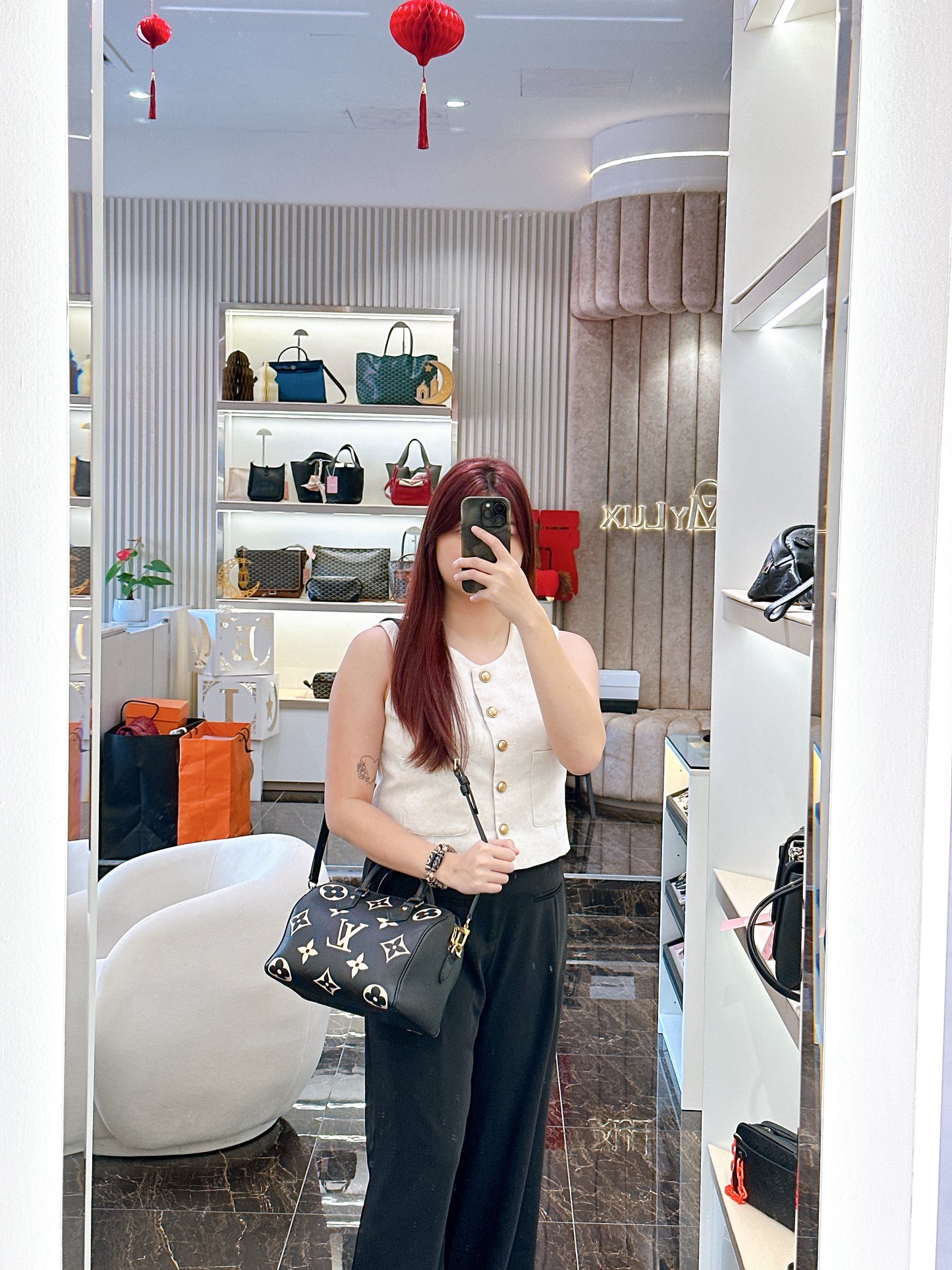LV Speedy Bandouliere 25 Empreinte Black and Beige