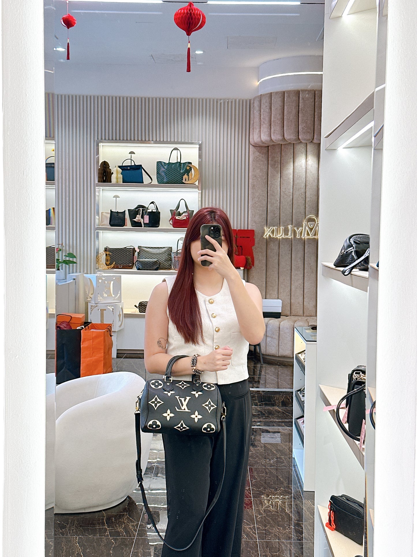 LV Speedy Bandouliere 25 Empreinte Black and Beige
