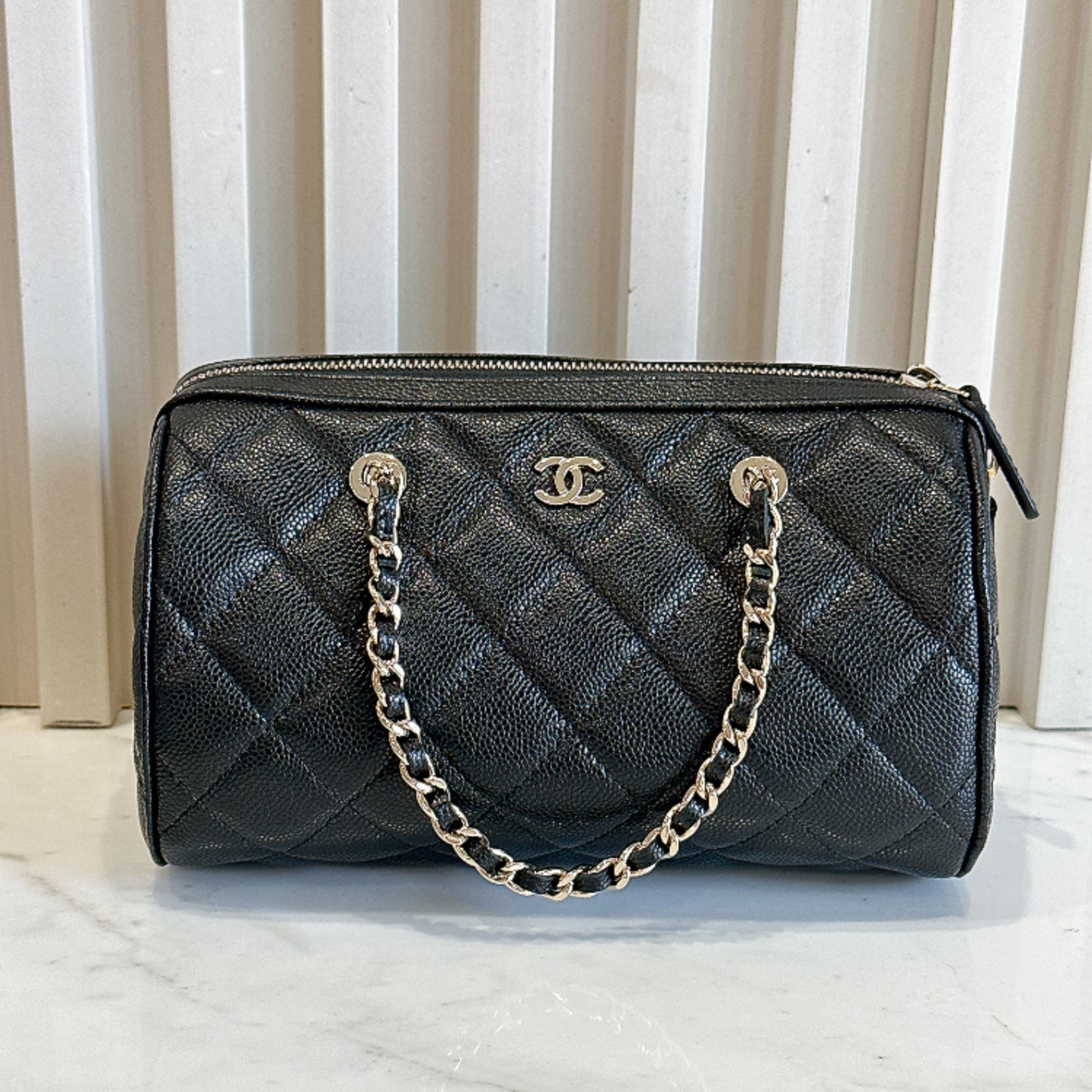 Chanel 25P Bowling Bag in Black Caviar