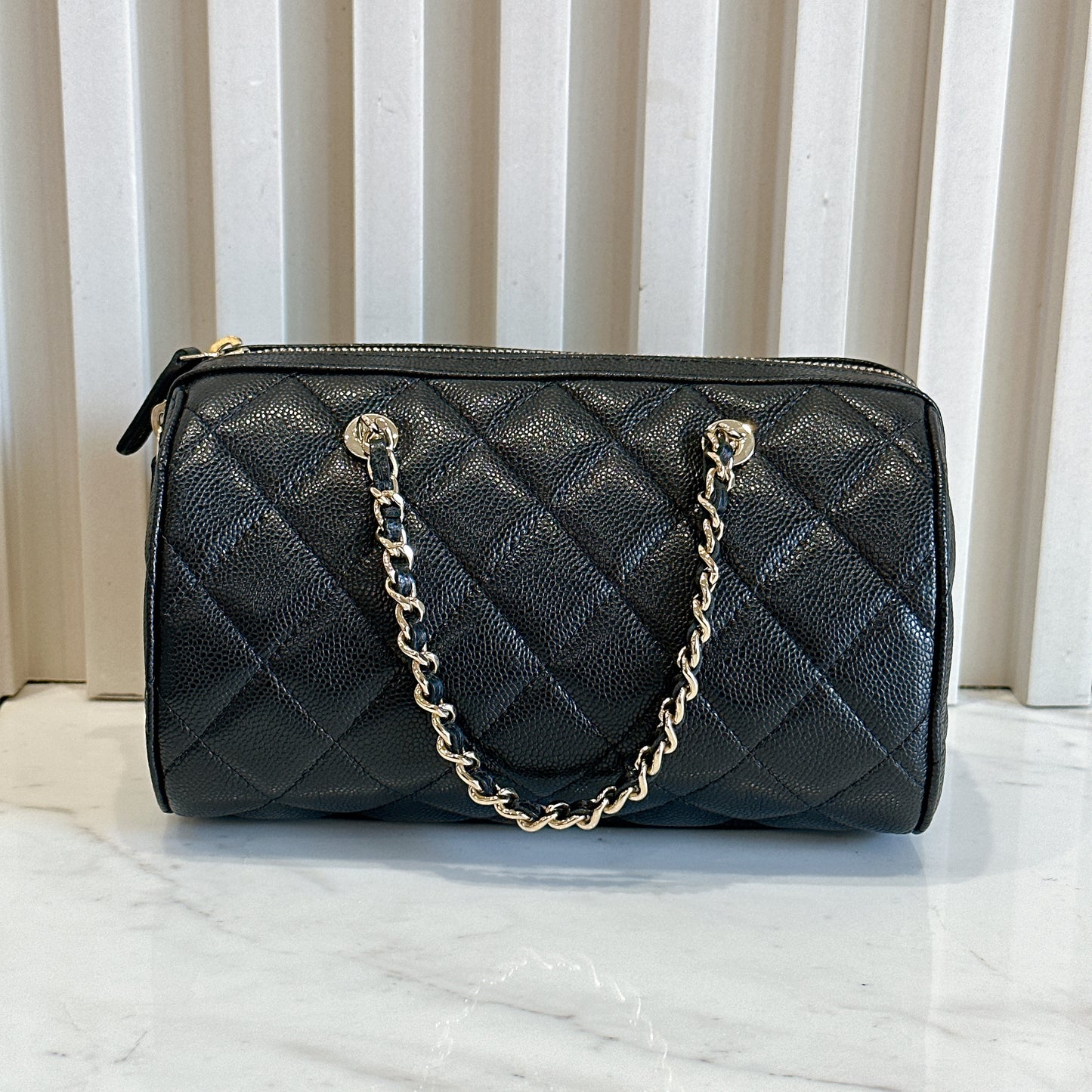 Chanel 25P Bowling Bag in Black Caviar