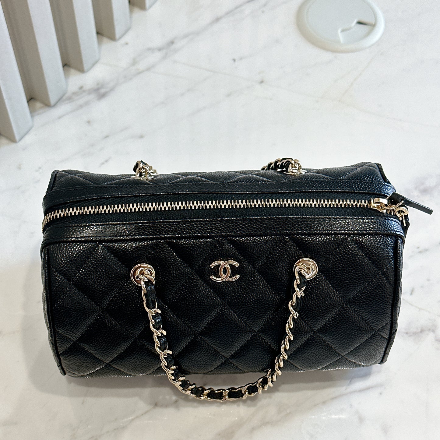 Chanel 25P Bowling Bag in Black Caviar