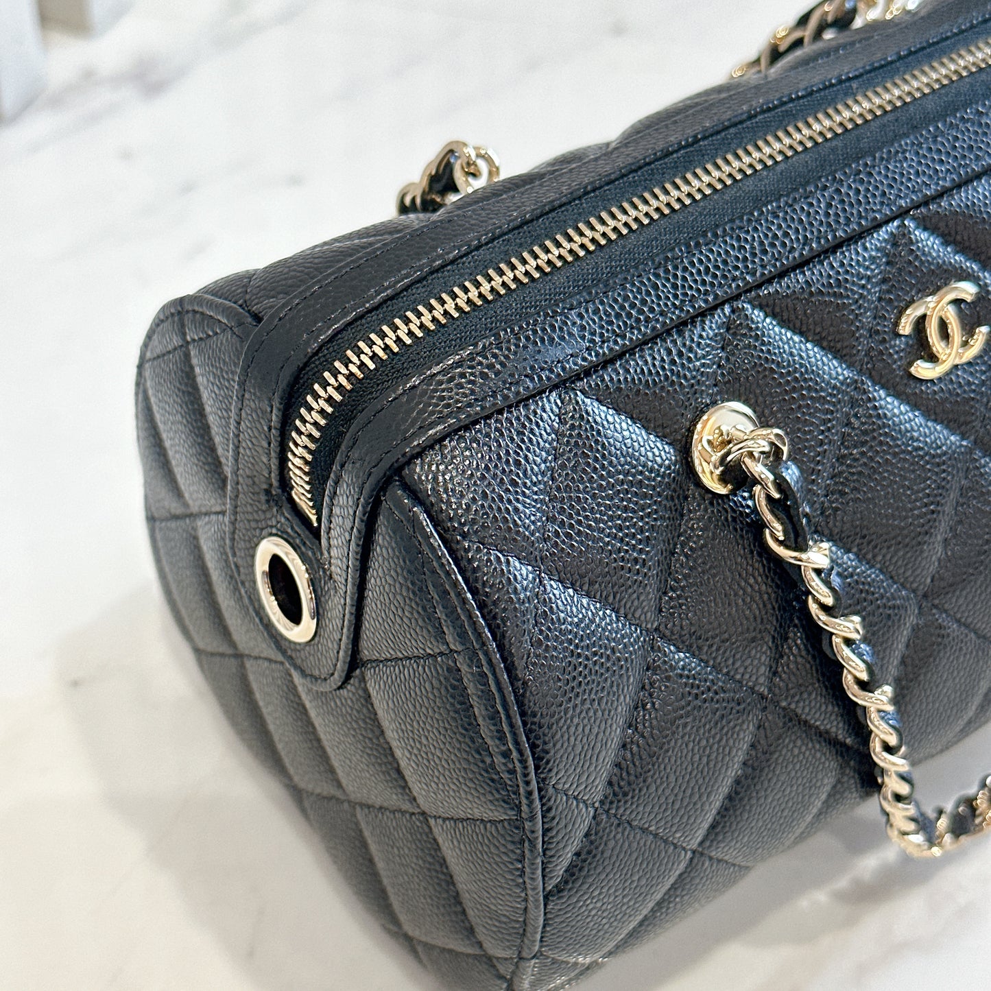 Chanel 25P Bowling Bag in Black Caviar